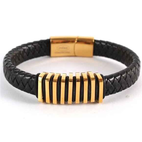 STAINLESS STEEL LEATHER RINGS BRACELET - Picture 2 of 2